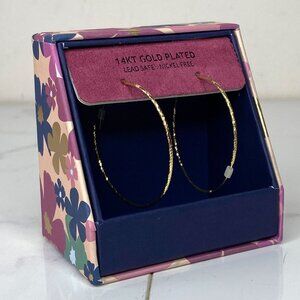 Pink Linen 1 7/8" Textured Delicate 14kt Gold Plated Hoop Earrings - Nickel Free